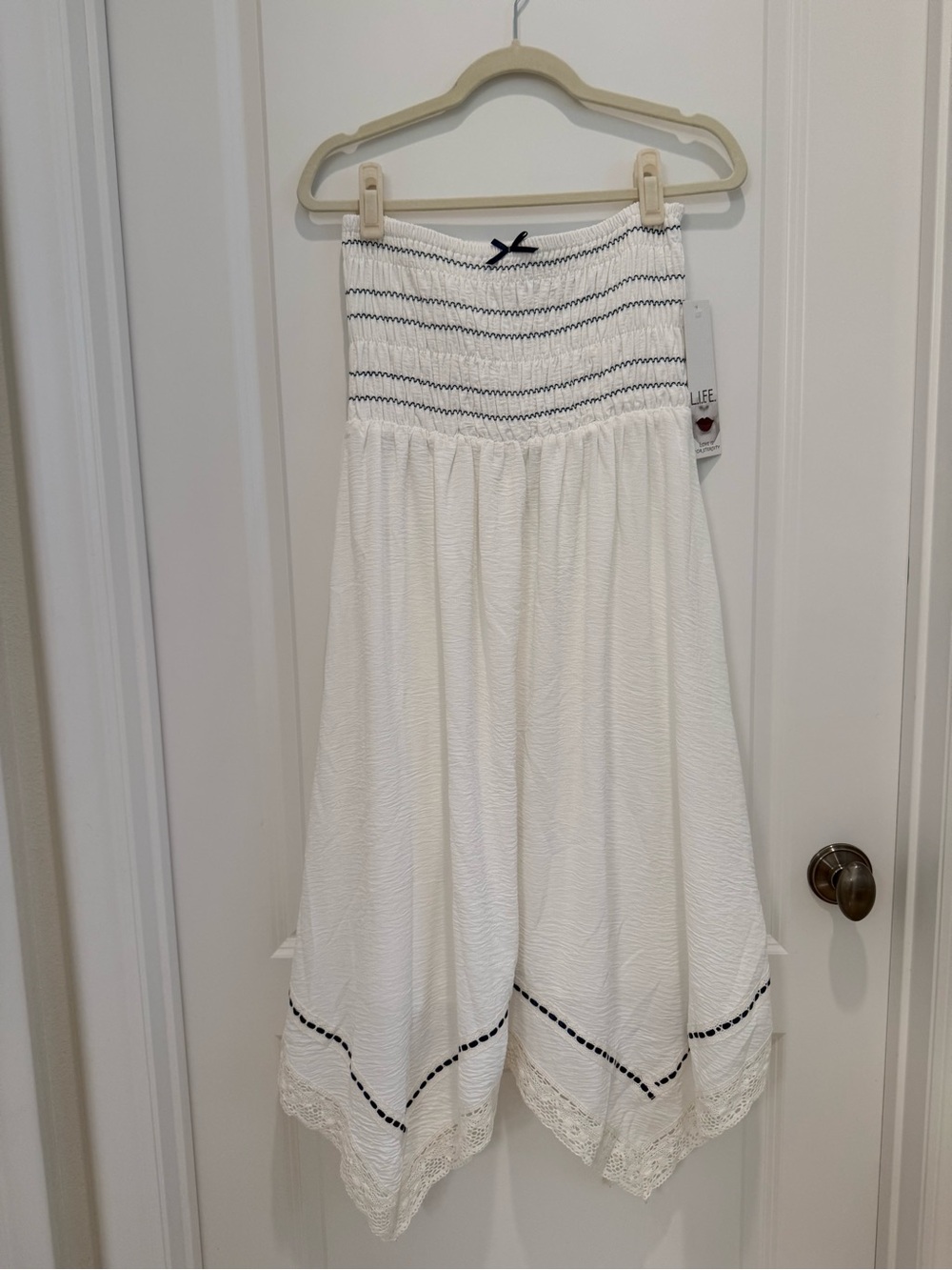 White Smocked Handkerchief Hem Midi Dress/Skirt NWT